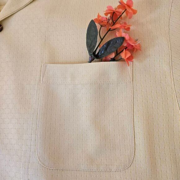 Tommy Bahama Mens Jacquard 100% Silk Button Up Tropical Shirt Pale Yellow Medium - Picture 5 of 12